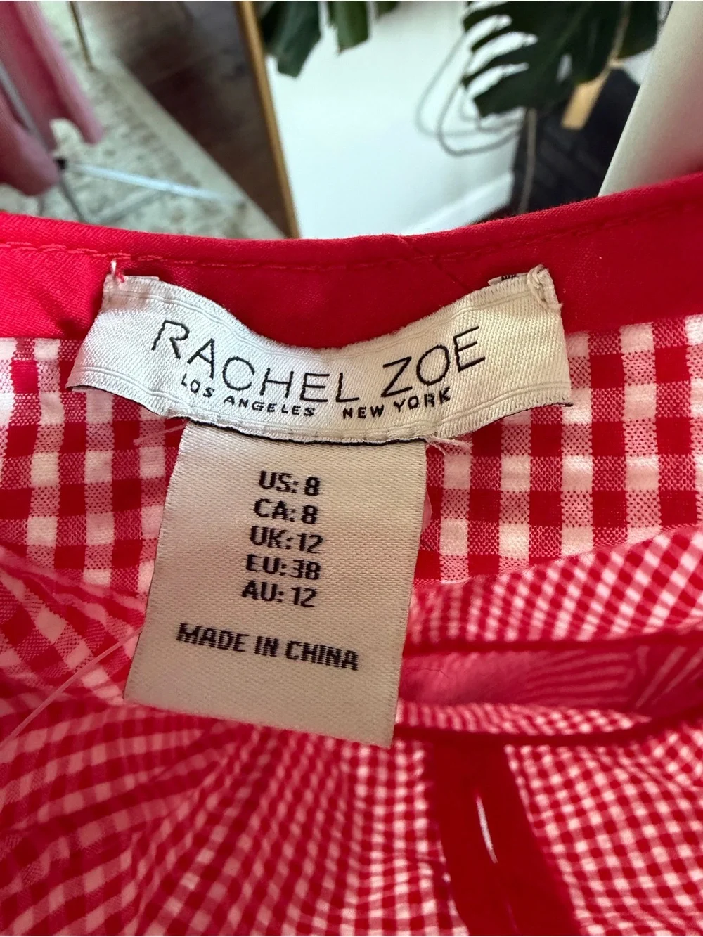 Rachel Zoe Red and White Gingham Midi Dress with Front Bows